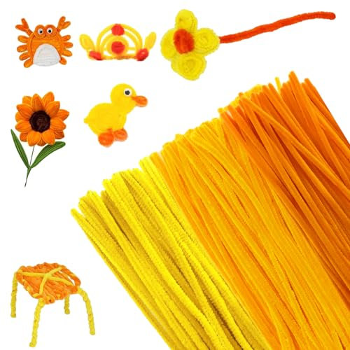 MIYUANNGKJ 300 Stk Pfeifenreiniger, 3 Verschiedene Gelb Pfeifenputzer Biegeplüsch Basteldraht 30cm Pfeifenreiniger Chenilledraht Pfeiffendraht für Kreative DIY-Projekte und Basteldeko für Kinder