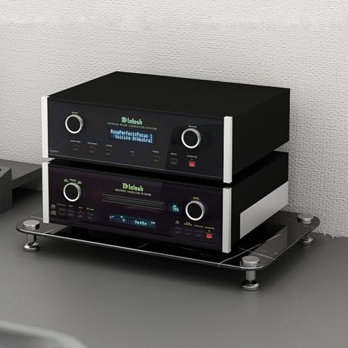 CHZDPP Stereokabinett 1 2 3 4 Etagen Stereoschrank-Möbel, Audio-Video-Medienständer/Eck-TV-Ständer für Konferenzräume/Büro, Videokomponentenständer mit gehärtetem Glasboden(Color:Black,Size:2-Tiers)