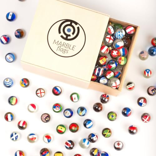 MARBLEFLAGS - Colección Completa de 115 Canicas Small World Collection | Banderas del Mundo | 16 mm Ideal para Circuitos y Carreras de Canicas