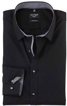 OLYMP Urban Kent Men's Business Shirt Long Sleeve No.Six Plain Super Slim, black, 18