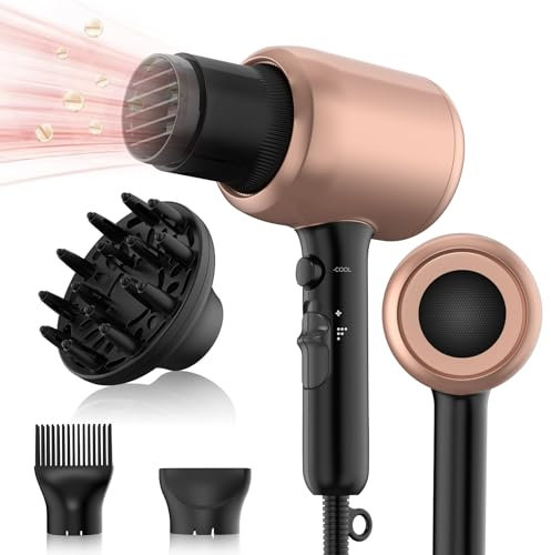 UKLISS Föhn mit Diffusor, Haartrockner Ionen 2000 Watt mit 3 Aufsätze, Hair Dryer Schnelles Föhnen, 3 Heiz- & 2 Speed, Starker Haar Föhn - Anti Frizz, Salon Haarfön für Frauen, Männer, Familie
