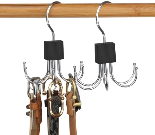 LMSAWK 2 Pièces Bois Cintre De Ceinture, Organisateur De Ceinture Rotatif, Petit Support De Rangement pour Ceinture, pour Chaussettes, Ceinture, 6 Crochets, Noir
