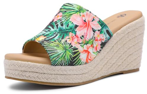 festooning Womens Wedge Platform Espadrille Slide Sandals Slip On Open Toe High Heels Casual Summer Shoes Multi 4
