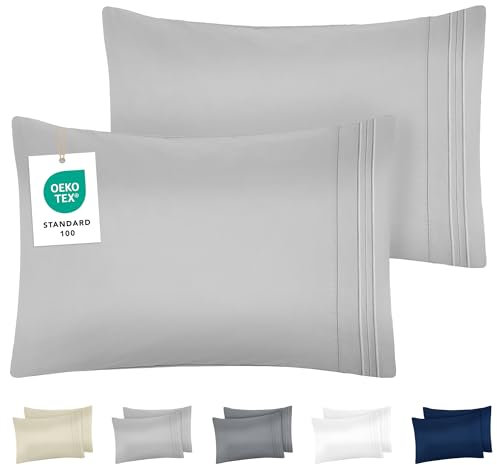 DREAMZIE Kissenbezug 40x60 Grau 2er Set Premium Mikrofaser mit Stickmuster Oeko-TEX Zertifiziert - Kopfkissenbezug 40x60 Weich