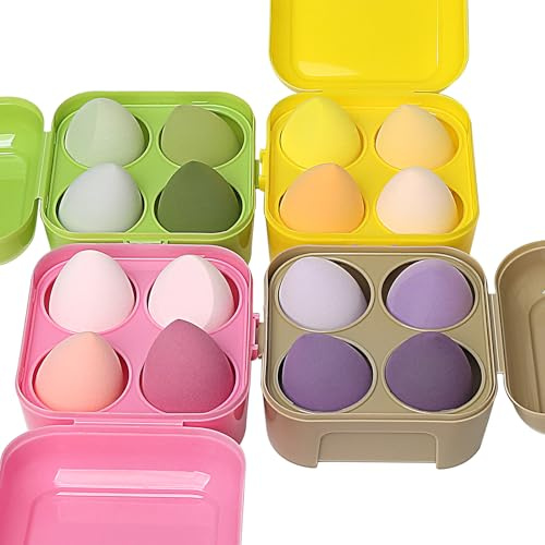 4 Sets of 4 Makeup Sponge, Super Soft Beauty Sponge, Latex Free Multicolor Sponges for Powder Cream and Liquid, Set Professional Makeup Tools with Storage Box