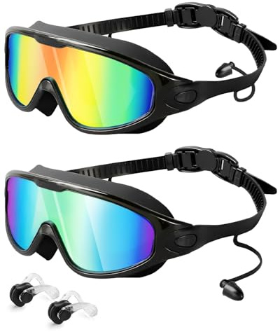 Lorrtta Paire de lunettes de natation à vue large 2 Pack - Vue large anti-brouillard et protection UV - Lunettes de natation pour adultes - Lunettes de natation pour homme