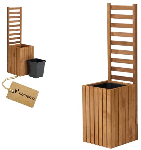 Pflanzkübel mit Rankgitter Spalier mit Pflanzkasten Blumenkasten aus Holz für Garten Balkon Terrasse Hochbeet mit 18L Kunststoff-Pflanzeneinsatz (vertikal-braun, 36x36x55 H130)
