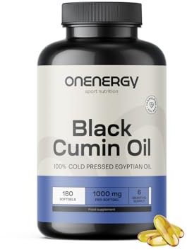 OnEnergy Schwarzkümmelöl 1000 mg – 180 Weichkapseln – Kaltgepresst – Ägyptische Samen – Effektive Aufnahme – 6-Monats-Vorrat – Vegan – Frei von Allergenen und Gentechnik