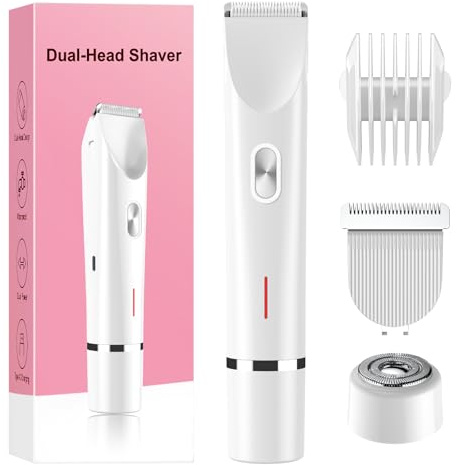 Recortadora de bikini para mujer, maquinilla de afeitar eléctrica para mujer, doble cabeza, doble propósito, maquinilla de afeitar impermeable IPX7, recortadora de pelo de hoja de cerámica, uso húmedo