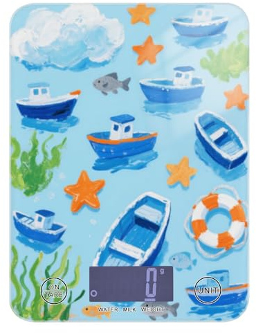 Lovely Blue Ship Back - Báscula de alimentos para viajes, 5 kg/5 g, pantalla LCD, escala de café con 4 unidades para cocinar ceto, hornear, pesa, digital, para-alimentos