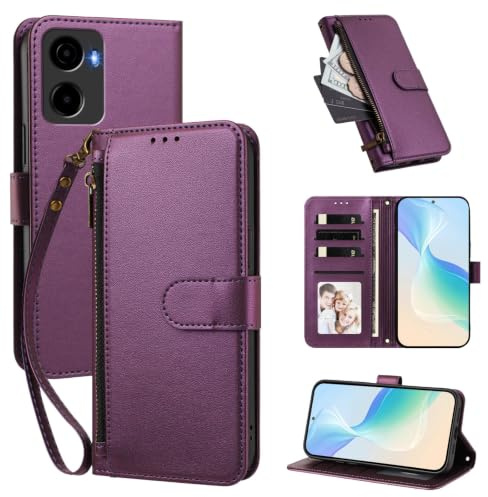 Telefonfodral Kompatibel med Cricket Magic 2 5G,Kompatibel med AT&T Propel 2 5G【Plånbok med dragkedja och handledsrem Kortfack Uppfällbart stativ】Violet