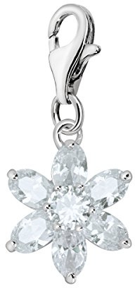 Quiges Dam Berlock Charm Vit Kristallblomma Silver Kvinnors Smycken för Charmarmband