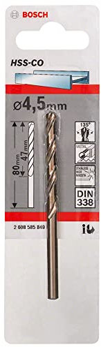 Bosch Professional 2608585849 HSS-Co Metal Drill Bit (stainless steel, 4.5 x 47 x 80 mm, accessory drill driver) , Gold