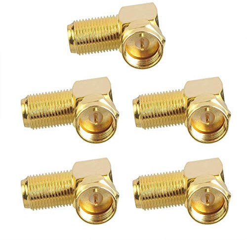 VCE 5 Stück F Stecker Winkel Sat Adapter F Winkelstecker Winkeladapter 90 Grad Sat Adapter für Antennenkabel, Satellitenkabel, Koaxialkabel, Vergoldet