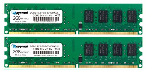 DUOMEIQI DDR2 4GB Kit (2x2GB) 667 MHz, PC2-5300/5400, 240-Pin 2Rx8 Desktop Memory 1.5v/1.8v CL5 RAM Module for Intel AMD System
