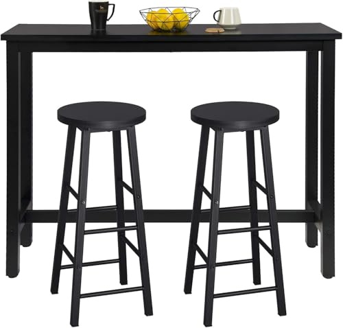 WOLTU Tavolo Alto con 2 Sgabelli, Set Pranzo per Cucina, Sala da Pranzo, Isola da Cucina, Sgabelli Rotondi, Struttura in Metallo, Design Industriale, Nero