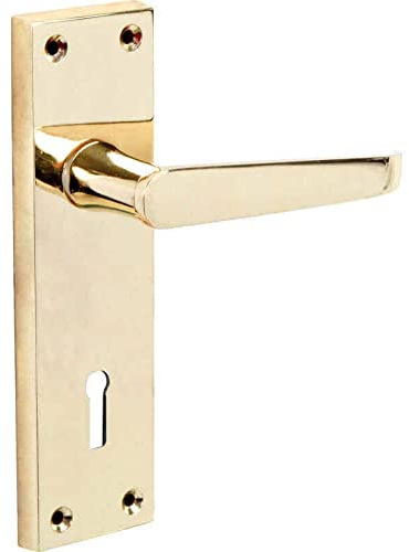 Designer Levers - Victorian Straight Lever Door Handles - Polished Brass - 1 Pair - Locking Door Handle