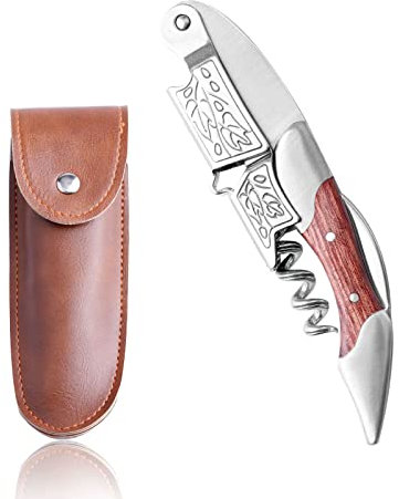 Sacacorchos de camarero de acero inoxidable y palisandro, sacacorchos profesional para botellas de vino, abridor de vino 3 en 1, robusto acero inoxidable, mango de madera auténtica con cortador de