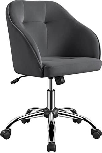 Yaheetech Homeoffice Stuhl, Schminkstuhl, höhenverstellbar Drehstuhl, SamtStuhl Schreibtischstuhl für Arbeitszimmer, Schlafzimmer, Atmungsaktiv Rollstuhl bis 136 KG belastbar Dunkelgrau