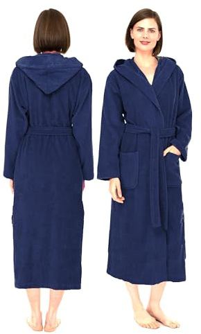 NAUSHA.HOME Peignoir de bain luxueux avec capuche pour hommes et femmes - Robe de chambre en tissu éponge 100 % coton avec col châle - Robe douce et élégante parfaite pour l'hôtel et le spa, bleu