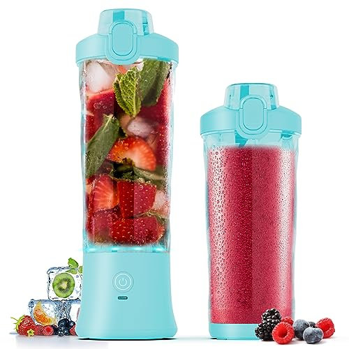 Portable Blender, Smoothie Maker Waterproof 270 Watt Blender USB Rechargeable with 600ml BPA Free Blender Cups with Travel Lid. (Blue)
