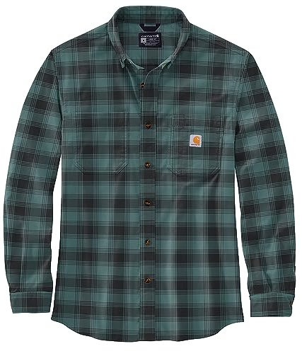 Carhartt Camisa de manga larga para hombre de franela L/S a cuadros, Sea Pine, S