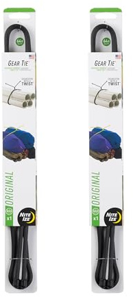 Nite Ize Gear Tie Reusable Rubber Twist Tie - Bendable Rubber Ties for Indoor & Outdoor Use - Reusable Multipurpose Twist Ties for Organizing & More - 64, Black, 2 Pack