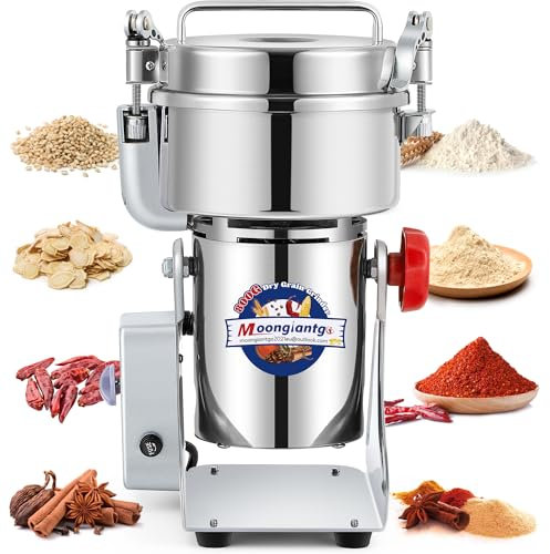 Moongiantgo 800g Elektrische Getreidemühle 50-300 Mesh Gewürzmühle, Edelstahl & 2500W 36000RPM Handelsmotor, mit Sicherungsschutzgerät & Open-Cover-Stop, für Kräuter/Getreide/Gewürze