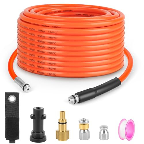 EAWONGEE Pressure Washer Drain Pipe Hose Cleaning Kit with Jet Nozzle and Rotating Jet Nozzle for Karcher K2 K3 K4 K5 K6 K7 Series and LAVOR Pressure Washer, 15M, 180Bar, Orange