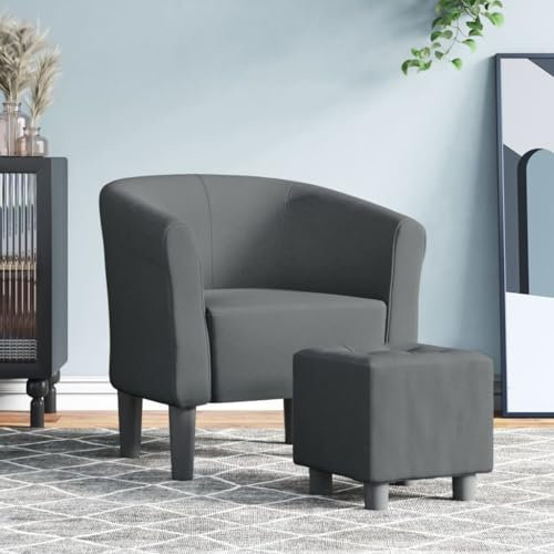 BaraSh Clubsessel mit Fußhocker Dunkelgrau Stoff Loungesessel Sessel Clubsessel Cocktailsessel