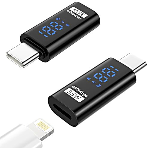 TiMOVO Adattatore da Lightn-ing Femmina a USB C Maschio con LED Display,USB C a Lightn-ing con Ricarica Rapida PD e Trasferimento Dati 35W per i-Phone 15/16/Pro/Pro Max/Plus,iPad Pro/Air
