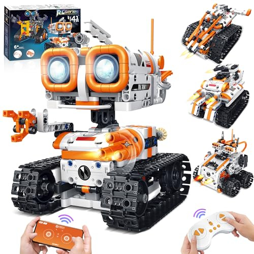 MOJINO Robot Enfant 5 6 7 8 9 10 11 12+ Ans Garcon 4 en-1 Robot Telecommande Garcon Robot Jouet Mech Dinosaure Jouet de Construction programmable Cadeau d'anniversaire Cadeau De NoëL