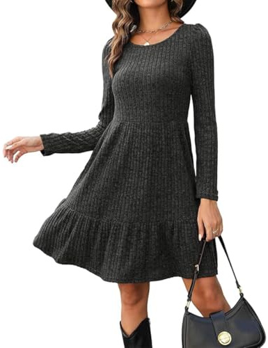 Yeenily Vestito Maglione Donna Scollo Rotondo Abito Maglia Maniche Lunghe Invernale Vestiti Elegante Autunno Pullover Mini Abiti