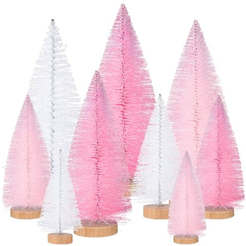 HAOWANWW 9Pcs Mini Bottle Brush Trees with Wood Base | 3 Styles & Sizes | Snow Frosted Fir Trees for DIY Crafts, Fairy Gardens, Winter Decor