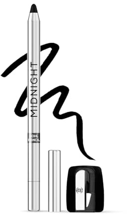 Midnigh.t Kohl Kajal Pencil - Waterproof, Smudgeproof With Sharpener - 24 Hours Long Stay - Darkest Black - One Swipe Application - Vitamin E, Olive Oil and Castor Oil - 1.5 Gm, Matte Finish