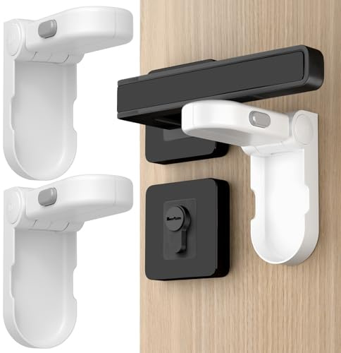 REDTRON Bloqueo de Seguridad para Bebés, Pieza 2 Bloqueo de la Palanca de la Puerta para Niños con 3M Adhesivo, Bloqueo de Seguridad para Puertas, No se necesitan herramientas