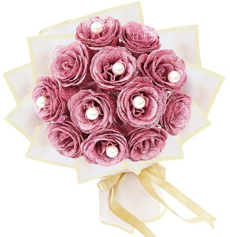 Lot de 12 bouquets de roses à paillettes avec bouquet de fleurs artificielles brillantes éternelles pour Saint-Valentin, anniversaire, remise de diplôme, anniversaire de mariage, remise de diplôme