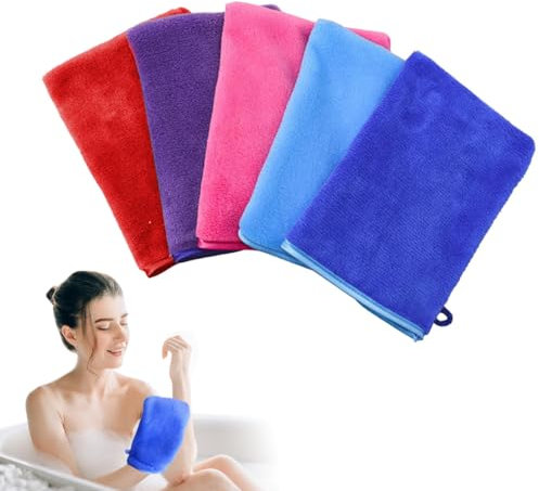OHREN 4 PCS Gants de Lavage en Microfibre, Gants Démaquillants Réutilisables, Gants Doux pour le Visage, Serviette en Polaire de Corail, Tissu de Bain Spa (15x21 cm) (4 Couleurs)