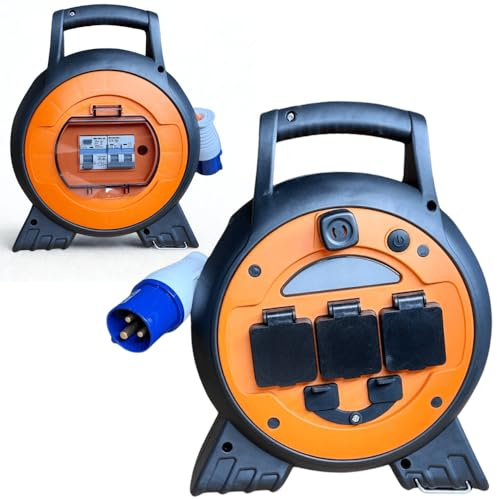 Connexion Mobile Mains Roller Power Unit, 15m Cable, 3 UK 3-Pin Sockets, 2 USB Ports, LED Light, RCD 10A Circuit Breaker Perfect Electric Hook-Up for Camping, Tents, Caravans, Motorhomes and Boats