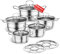Set di pentole in acciaio inossidabile, set di pentole a induzione da cucina da 12 pezzi, funziona con piani cottura a induzione/elettrici e a gas, set da con coperchio in vetro (Argento E)