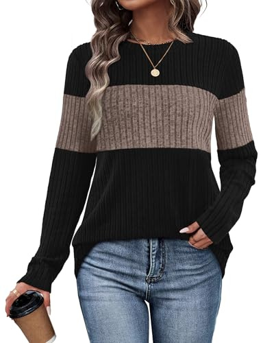 WIHOLL Jumpers for Women UK Casual Long Sleeve Tops Fall Fashion Loose Fit Lightweight Tunics Winter Christmas Sweaters Coffee Size 18-20