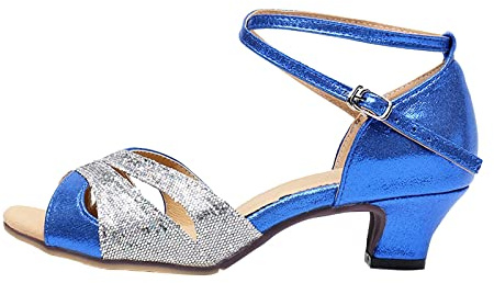 Silver Women's Dance Shoes Extra Wide Feet Comfortable Performance Latin Salsa Party Shoes 20s Vintage Style Elegant Heel Summer Dance Shoes for Wide Feet Comfort Sole, darkblue, 8.5 UK