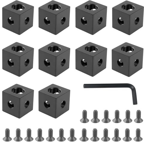 10 st aluminiumprofil 15x15 tillbehör, aluminiumprofilförbindare, 15x15x15mm svart fyrkantrörförbindare med 20 st M5-gängstiftar, Passar för alla V-spårsträngpressprofiler i serien