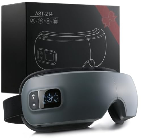F FIWENE Eye Massager with Heat, Sleep Mask with Compression and Music for Migraines and Circles, Reduce Eyes Strain, Improve Sleep,for Women Men(Gray)