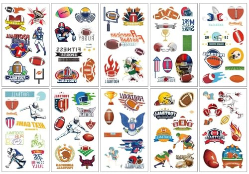 Motivo 3D, adesivi temporanei, acquerello, tatuaggio temporaneo per bambini, può essere utilizzato per borse di festa di compleanno per bambini, facile da usare/facile da rimuovere 10 conte(Rugby)