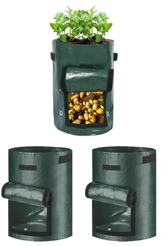 3 sacos para plantas, 38 litros, reutilizables, resistentes al desgarro, bolsas de jardín y bolsas de jardín, macetas para cultivo de plantas, para interior y exterior, jardín, terraza, alféizar de
