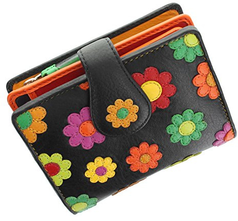 Portafoglio da Donna in Pelle Visconti Collezione Margherita con Chiusura a Linguetta Blocco RFID DS80 Nero