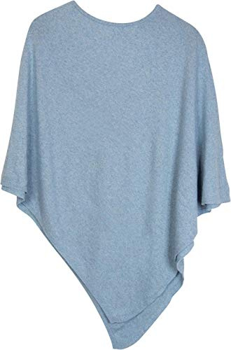 styleBREAKER Suave Poncho de Punto Fino Monocolor, Cuello Redondo, señora 08010042, Color:Azul Claro