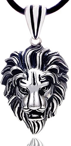 DonDon Herren Lederkette Leder Halskette 50 cm mit Edelstahl Anhänger Löwe