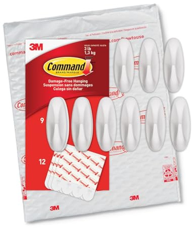 Command Medium Designer Hooks, 9 Hooks, 12 Strips, Organize & Decorate Damage-Free